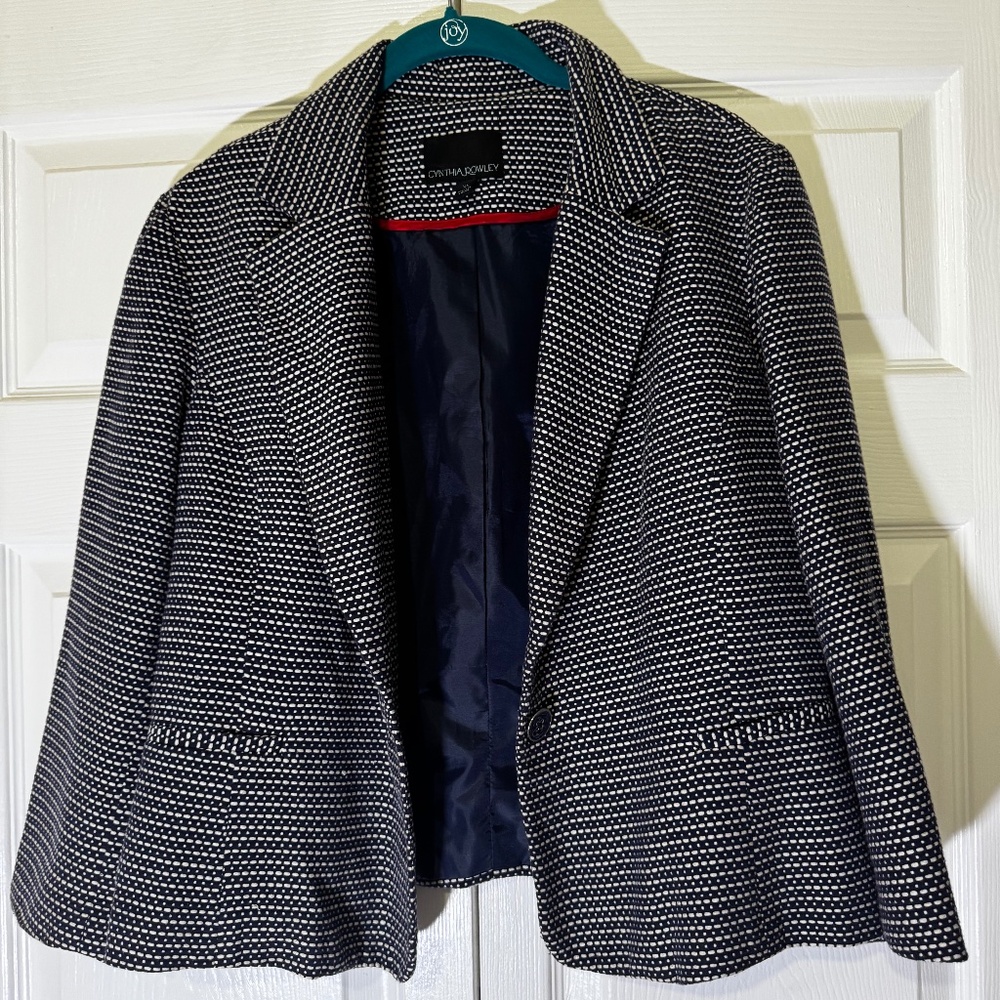 Cynthia Rowley Blue and White Quarter Sleeve Women's Blazer Size XL
